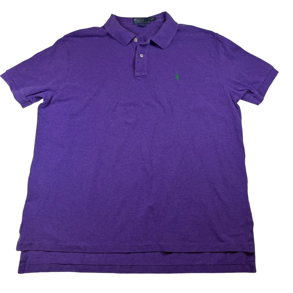 Polo Ralph Lauren Mens XXL Purple Short Sleeve Cotton Pique Polo Green Pony Logo